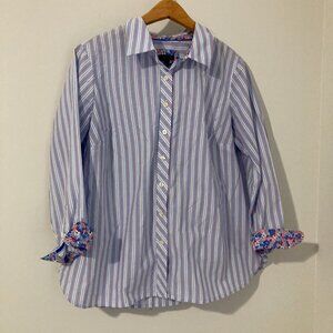 Talbots Blue and White Striped Button Down Shirt